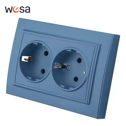 WESA Blue Wall Embed Socket Plugs Power 2 Socket EU Electrical Outlett With Ground Flame Retardant S