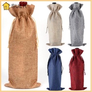SUER 3Pcs Wine Bottle Cover, Gift Champagne Drawstring Linen Bag,  Packaging Pouch Washable Wine Bottle Bag Wedding Christmas Party