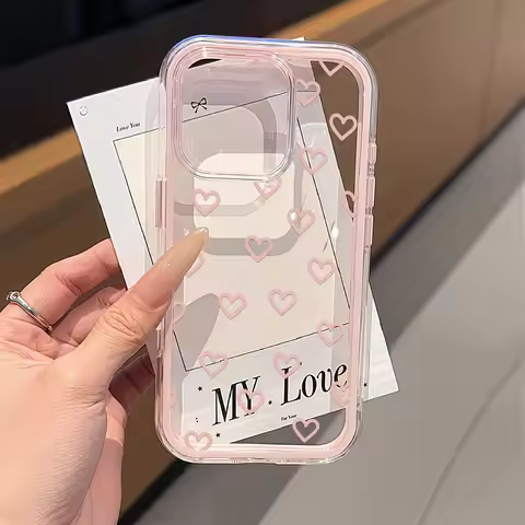 Love Heart Phone Case For iPhone 16 Pro Max Case iPhone 13 14 11 12 15 17 Pro Max 17 Air 2 IN 1 Tran