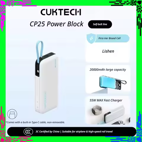 CUKTECH CP25 20000mAh Portable Power Bank 55W Max Fast Charging Built-in Cable High Capacity Externa
