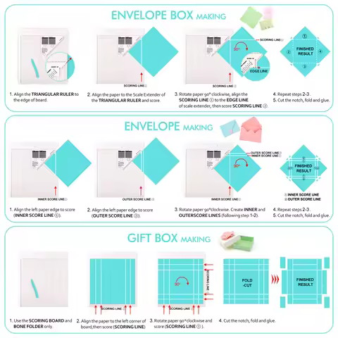 12x12ich Scoring Board for Making Envelope Gift Box Large Multi-Purpose Score Board with Bone Folder