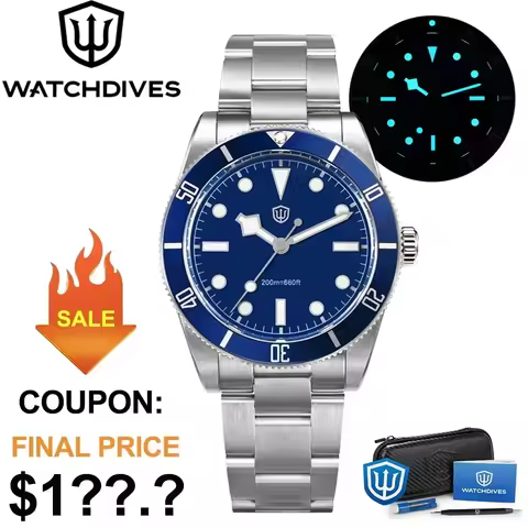 Watchdives WD7922 37mm Men Watch VH31 Sweep Seconds Quartz Movemen Watches Sapphire Luminous 200m Wa