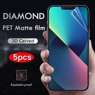 [5ชิ้น/เซ็ต] [PET] ปกป้องหน้าจอสำหรับเคลือบด้าน IPhone 15 Pro Max 15 Plus 13 12 12 11 14 Pro Max 12 Mini 8 7 6S Plus SE 2020 2022ป้องกันรอยขีดข่วนฟิล์มไฮโดรเจลนิ่มเต็มรูปแบบป้องกันรอยขีดข่วน