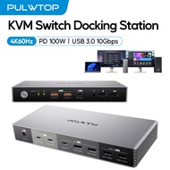 PULWTOP KVM Switch Docking Station 4K EDID KVM Switches Dock Dual Monitor with 2 HDMI USB A/C 3.2 10