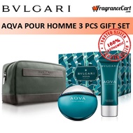 Bvlgari AQVA Pour Homme 3 Pcs Gift Set for Men (100ml EDT + Aftershave Balm + Pouch) GiftSet [100% Authentic Perfume]