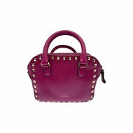 Valentino 小牛皮 拉鍊開合 鉚釘裝飾 字母印花 單肩包 女款 玫紅色