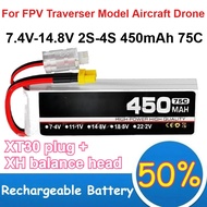 7.4V-14.8V 2S-4S 450mAh Lithium Battery 75C High Magnification for FPV Traverser Model Aircraft Dron