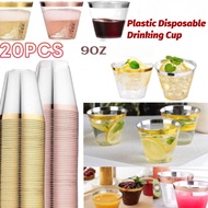 20PCS 9OZ Gold Foil Stamped Plastic Disposable Wine Glasses Drinking Cups