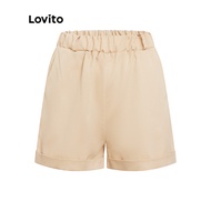 Plain Shorts Casual Elastic Waist Pocket Roll Up Shorts for Women L20D064  (Khaki/Black/Tan)