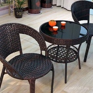 Indoor Set Outdoor Teng Table Chair Three-Piece Set Living Room Backrest Small w & Rattan Chair Cour