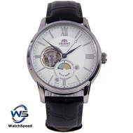 Orient RA-AS0005S Analog Automatic Open Heart Sun &amp; Moon Series Silver Dial  Leather Men's Watch