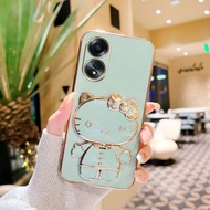 Casing for Oppo A18 A38 A58 A78 4G 5G A58X Cute 3D Kitty Cat Mirror Stand Bracket Silicone Anti Drop