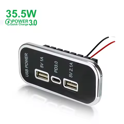 3 Ports 35.5W PD Type-C 2.1A 1A USB Car Charger Socket 12/24V for Motorcycle Auto Truck ATV Boat RV 