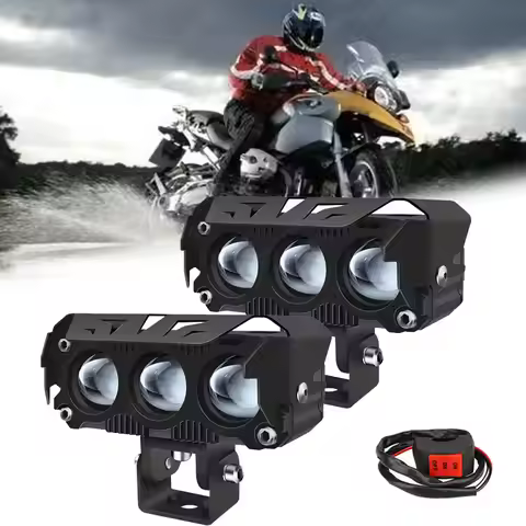 Motorcycle LED Spotlights Headlamp Car Headlight Bulbs Auto Lamp Projector Lens Dual Color Spot Fog 
