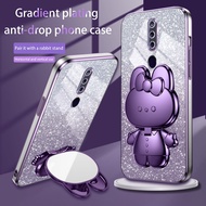 Bling Glitter Rabbit Phone Holder Stand Case OPPO F5 F7 F9 / F9 Pro F11/ F11 Pro Plating Make up Mirror Bracket Silicone Cover