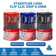 STAEDTLER LUNA 0.5mm Red Clip Clic Grip Ball Pen - Retractable, Smooth Writing, Reliable
