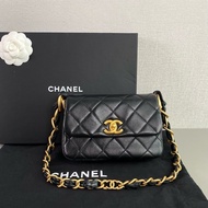 Chanel 24S 黑金羊皮粗鏈腋下包｜99新 芯片款｜全配｜極稀有｜頂級收藏款｜VIP