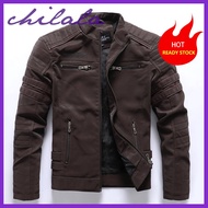 🌈chilala🌈 leather jacket Jaket Kulit Lelaki Musim Gugur Musim Sejuk Fashion Berdiri Kerah Jaket Motosikal Lelaki Coat PU Kulit Berkualiti Tinggi