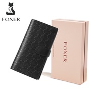 FOXER Women Leather Wallet Trifold Wallet Long Clutch Wallet Card Holder