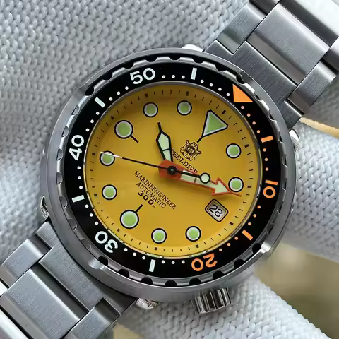 STEELDIVE Brand SD1975C Yellow Dial 47.5mm Sapphire Super Luminous Ceramic Bezel 300M Waterproof NH3