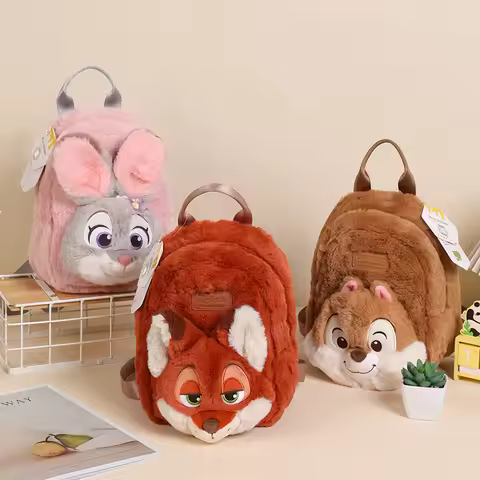 Disney Zootopia Judy Nick Mickey Mouse Chip 'n' Dale Fluffy Plush Backpack Series Cute Mini Bag For 
