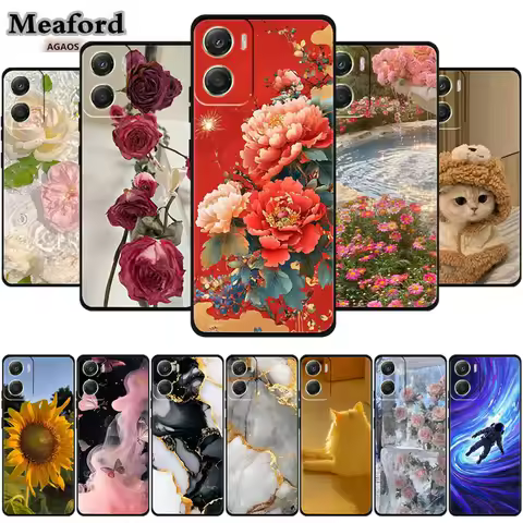 Flowers Case For Motorola Moto G06 G 06 4G Soft Silicone Phone Cover Funda Black TPU Protective Bump