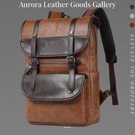 Men Business Backpack PU Wear-Resistant Stitching Curved Strap 14 Inch 20-35L Daily Bag