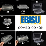 100 transparent plastic boxes C55, H05, H04, H21, H53, H07, H50 for cakes, disposable food container