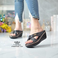 PROUD LANLANA*CL168 รองเท้าเสริมส้นสูง2.5นิ้ว ไหมดิ้นทองสวมหน้ายิปแซง