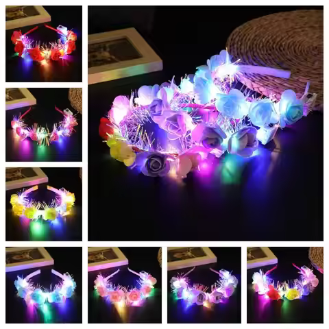 Elegant Floral Headpiece Light Flower Headband Garland Headwear Luminous Flower Wreath Hairband Ligh