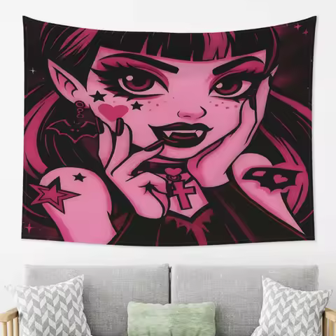 VIKAMA Sweet Cool Dark Gothic Girl Tapestry Manga Style Atmosphere Ins Style Room Decoration Home De