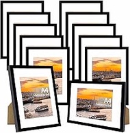 JCJMY 12 Packs A4 Picture Frames, Display 6x8 with Mat or 8.3x11.7 Without Mat, Gallery Wall Frame S