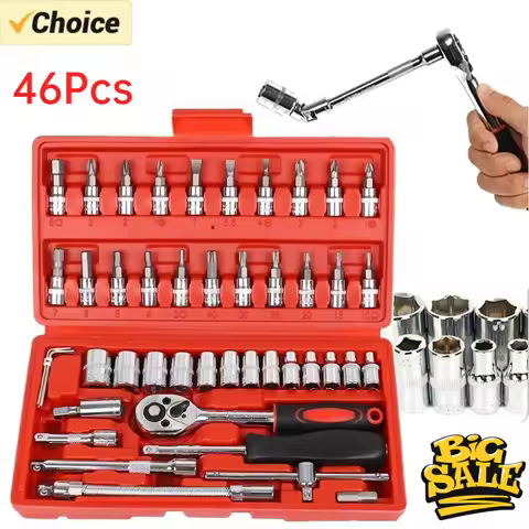 １Pc Krachtige 46pcs/set Carbon Steel Combination Set 1/4" Wrench Socket Spanner Screwdriver Househol