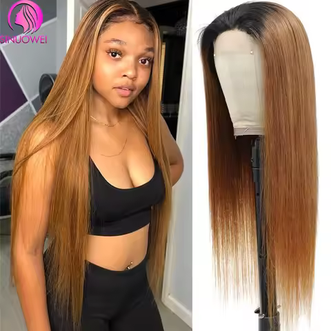 1B/30 Ombre Color Straight Lace Front Human Hair Wig With Baby Hair Brazilian 4x4 Lace Closure Human