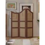 French Rattan Solid Wood Folding Screen Living Room Tea Room Rattan Screen Partition New Chinese Ret