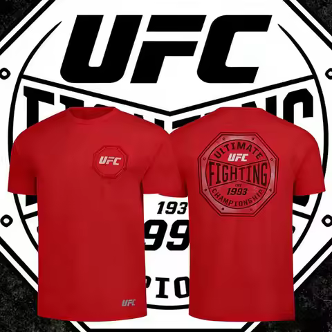 The Official UFC Theme Red Short-sleeved 2026 Summer Pure Cotton 100% Printed Loose T-shirt Is Suita