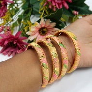 Matt Gold Ethnic Indian Bangles Pink Mix - Set of 4 | Artlah Gelang Tangan | Indian Bangles