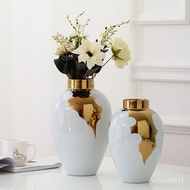 🚓Modern Ceramic Vase Creative and Slightly Luxury White Gold-Plated Vase Storage Jar Living Room Fashionable Ornaments H