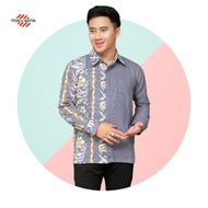 Kemeja Batik Pria Lengan Panjang Baju Batik Tenun Motif Shella Abu