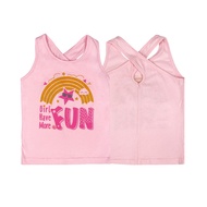 Girl Singlet Camisole for Kids Rainbow Fun Back cross Design 100% Cotton - Pink / White [1Y-5Y]