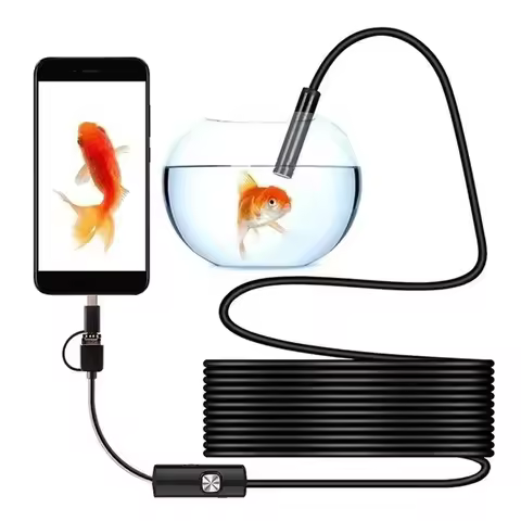 3-in-1 480P 6LED Android Endoscope Camera 5.5/7mm Diameter Hard Cable Waterproof Inspection Borescop