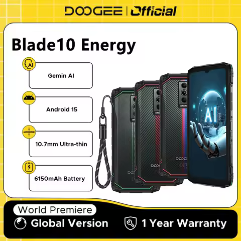 DOOGEE Blade10 Energy Rugged Phone Android 15 Gemini AI 10.7mm Ultra-thin 6150mAh Battery 6.56'' Scr