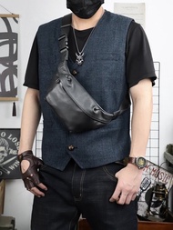 胸包男真皮休閒男士單肩包斜挎包頭層牛皮潮牌男腰包機車風小背包