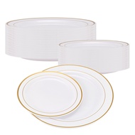 Gold Plastic Plates - 25 Dinner Plates and 25 Salad Plates Party Plastic Plates Disposable Plates fo