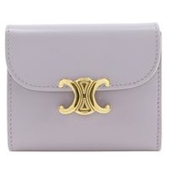 二手CELINE Triomphe 三折皮夾，小翻蓋皮夾，緊湊型皮夾，紫色皮革，義大利製造，按扣，Triomphe，女士。