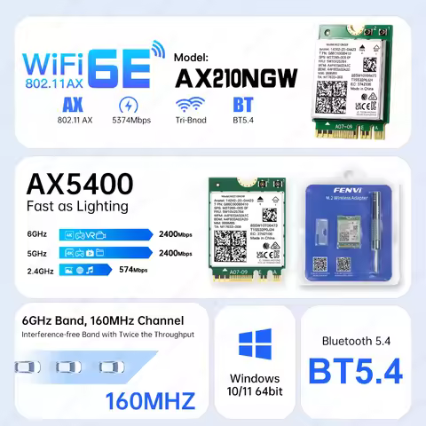 FENVI WiFi 6E AX210 Bluetooth 5.4 M.2 Network Card for Intel AX210NGW Wireless Adapter Tri Band 6G/5