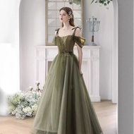 Elegant One Shoulder Green Evening Dress Women 2025 New Banquet Temperament Annual Civil Gown For Ni