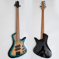 Fanned Fret 5 string Electric Bass Guitar Blue Burl Burst,Poplar Burl Top Professional Electric Bass