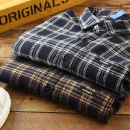 kemeja lelaki kemeja lelaki lengan panjang baju kemeja lelaki 100% Cotton Brushed Men's Long-Sleeved