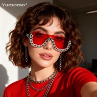 2026 Square Frame Glasses Chain Sunglasses Exaggerated Punk Sunglasses Party Big Silver Chain Sticky
